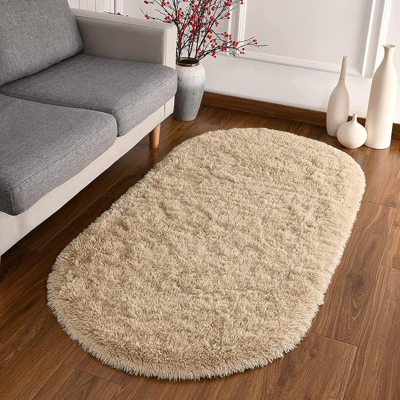 Softlife Fluffy Rugs for Bedroom, 2 Packs Shag Cute Area Rug for Girls and Kids Baby Room Home Decor, 2.6 x 5.3 Feet Oval Indoor Carpet for Nursery Dorm Living Room, Camel - Image 3
